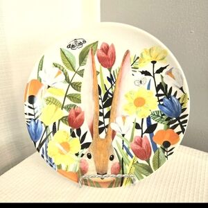 Vtg Pier One Mod Floral Bunny Plate Wall Decor Dish Easter Rabbit Serving 8"